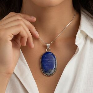 NWT Sterling Silver Lapis Lazuli Ethnic Pendant Handmade Jewelry Size 2"